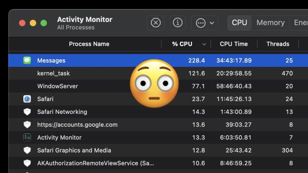 Messages high idle CPU use on Mac